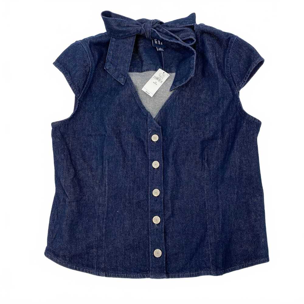 GAP Blue Button-Up Shirt Denim Dark Wash Tie Neck MP